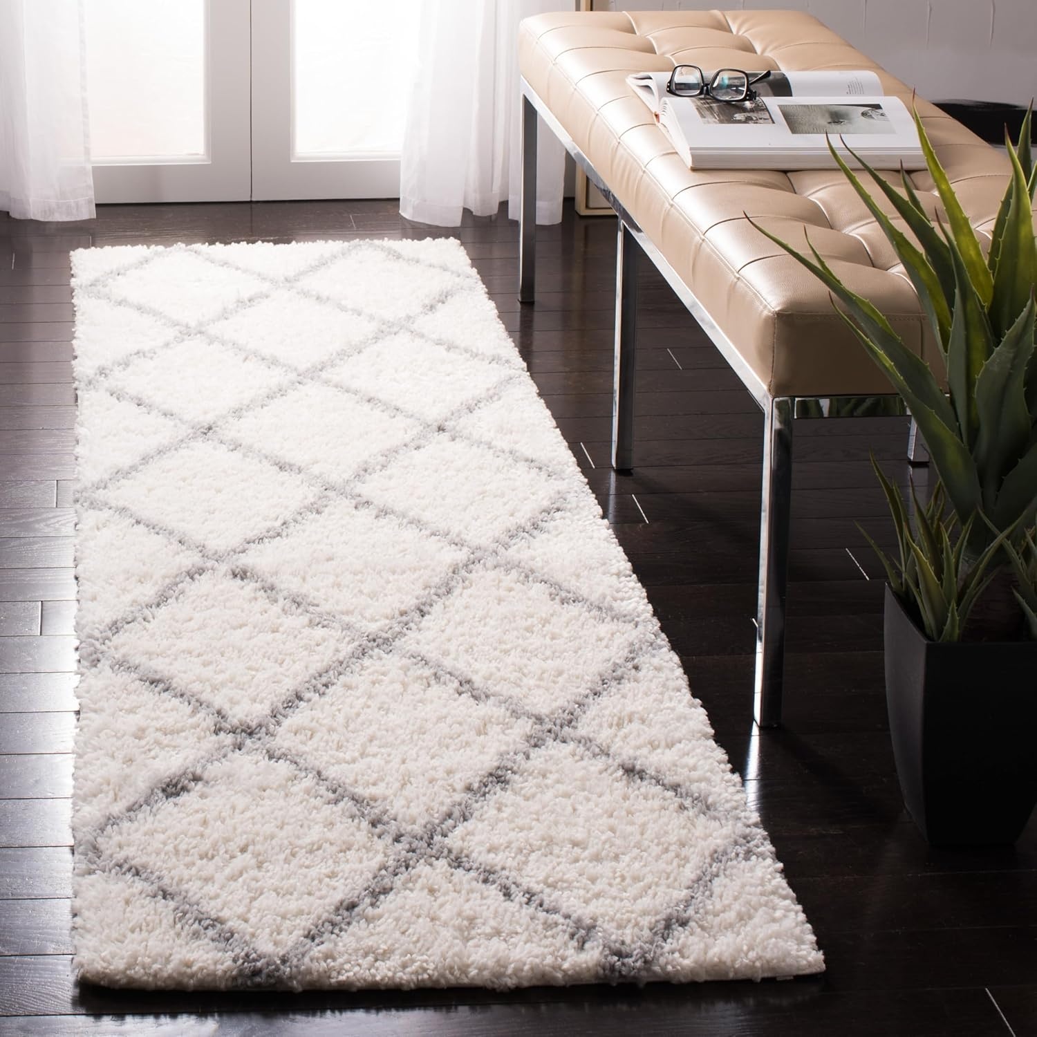 image:imageSAFAVIEH Area Rug 8x10 Parma Shag Collection Large Cream amp Grey Trellis Pattern NonShedding amp Easy Cleaning Ultra Plush Thick Pile Ideal for Living Room Bedroom Dining Space PMA515ACreamGrey
