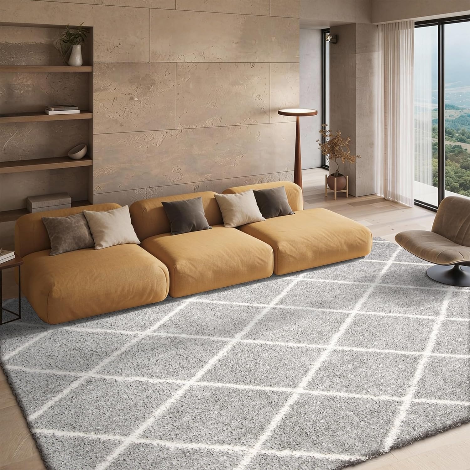 image:imageSAFAVIEH Area Rug 8x10 Parma Shag Collection Large Cream amp Grey Trellis Pattern NonShedding amp Easy Cleaning Ultra Plush Thick Pile Ideal for Living Room Bedroom Dining Space PMA515AGreyCream