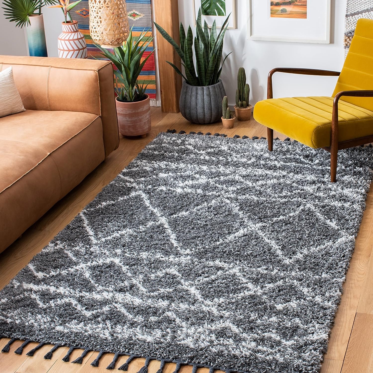 image:imageSAFAVIEH Area Rug 8x10 Pro Luxe Shag Collection Large Ivory amp Light Grey Tassel Design NonShedding amp Easy Cleaning Plush Thick Pile Ideal for Living Room Bedroom Dining Space PLX436ADark GreyIvory