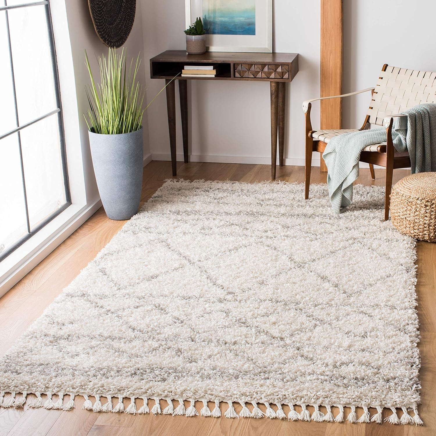 image:imageSAFAVIEH Area Rug 8x10 Pro Luxe Shag Collection Large Ivory amp Light Grey Tassel Design NonShedding amp Easy Cleaning Plush Thick Pile Ideal for Living Room Bedroom Dining Space PLX436AIvoryLight Grey