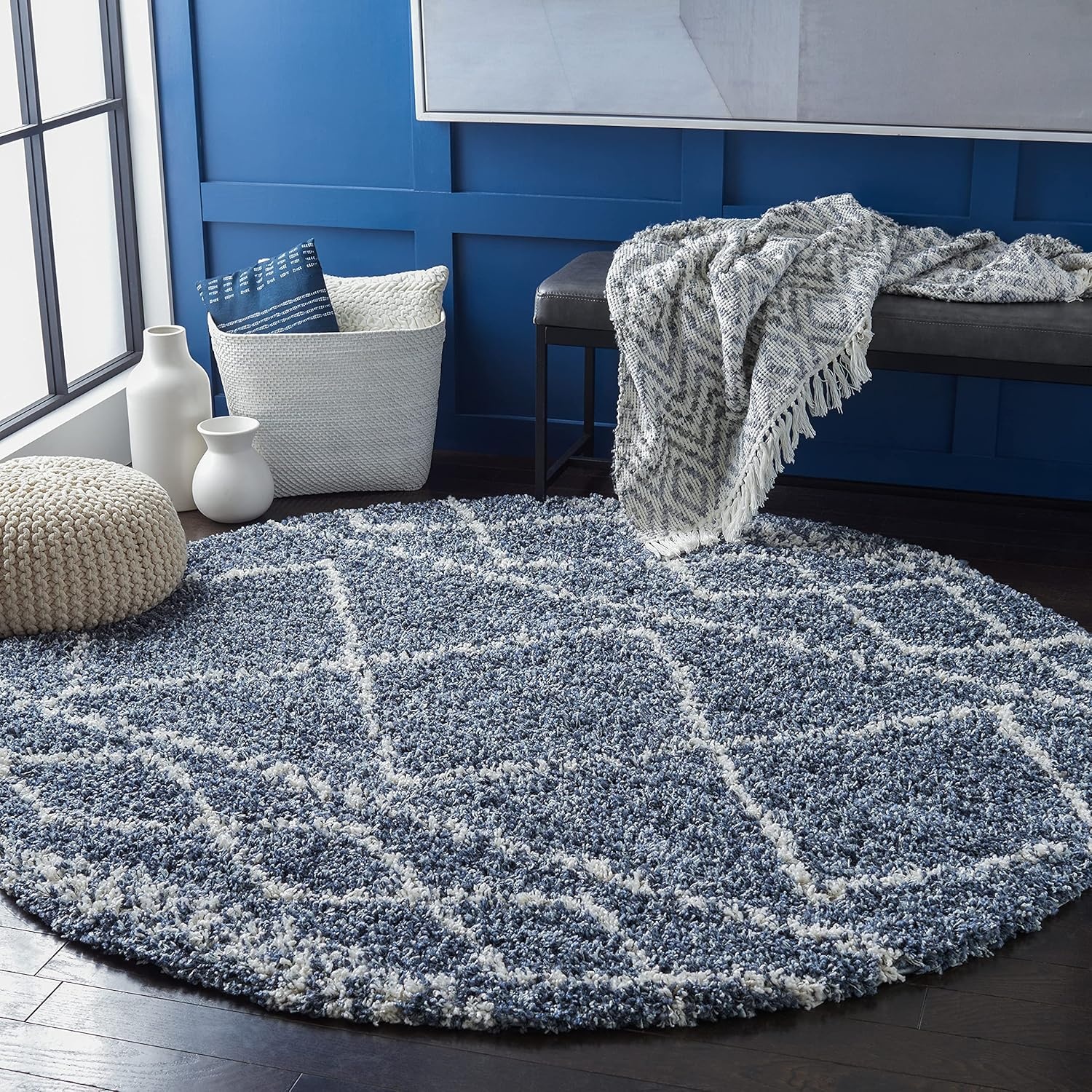 image:imageSAFAVIEH Area Rug 8x10 Pro Luxe Shag Collection Large Ivory amp Light Grey Tassel Design NonShedding amp Easy Cleaning Plush Thick Pile Ideal for Living Room Bedroom Dining Space PLX436ABlueIvory
