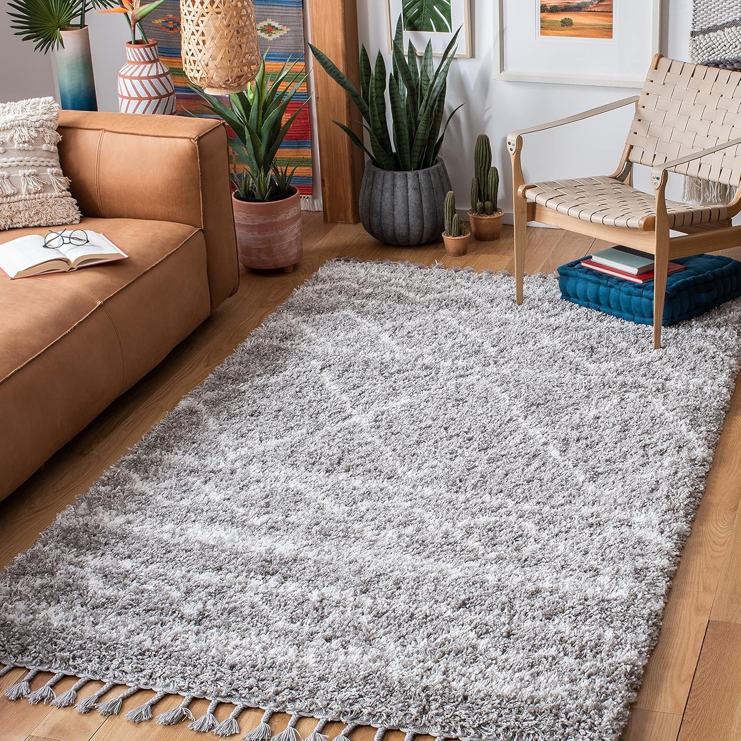 image:imageSAFAVIEH Area Rug 8x10 Pro Luxe Shag Collection Large Ivory amp Light Grey Tassel Design NonShedding amp Easy Cleaning Plush Thick Pile Ideal for Living Room Bedroom Dining Space PLX436AGreyIvory