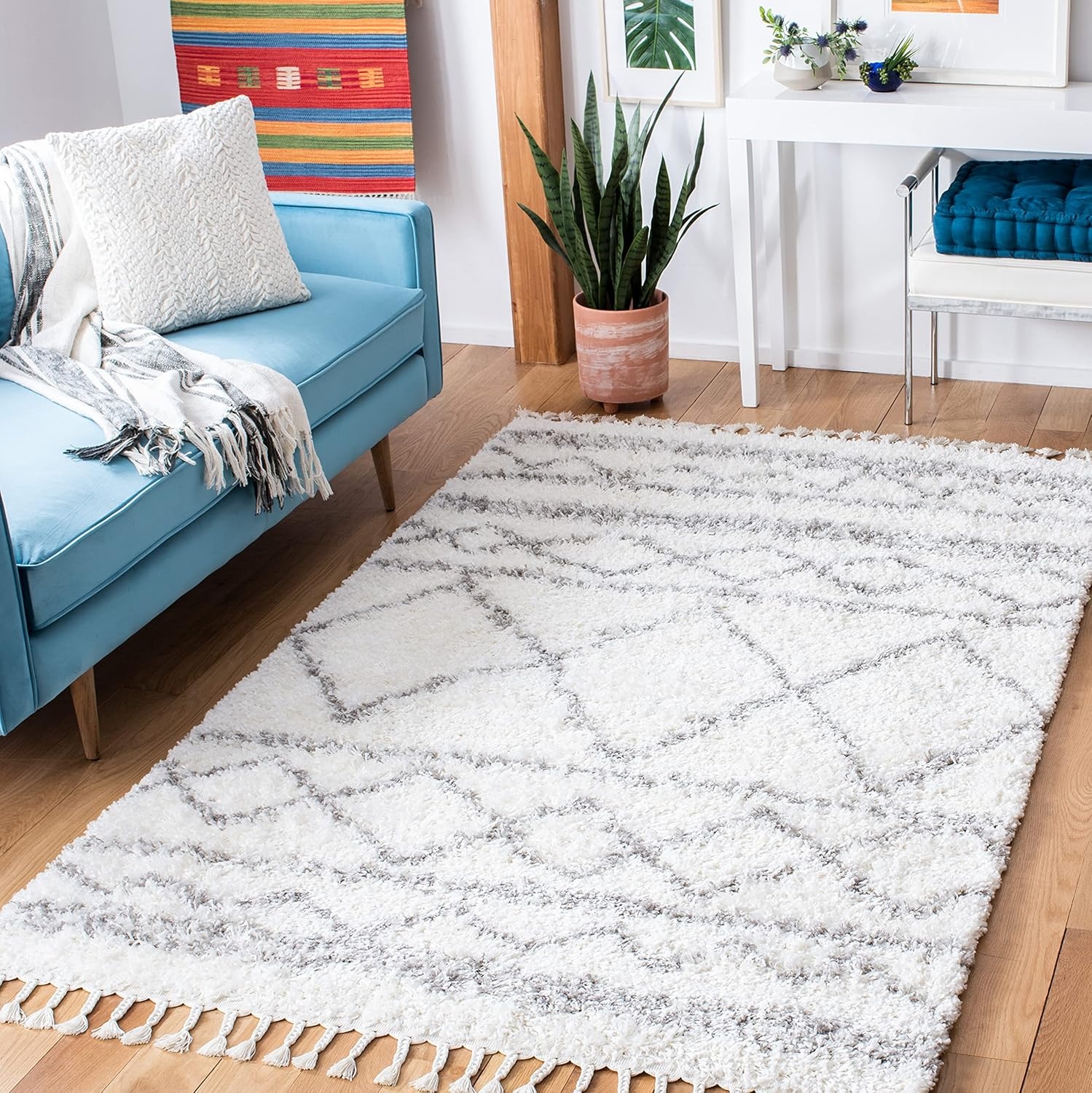 image:imageSAFAVIEH Area Rug 8x10 Pro Luxe Shag Collection Large Ivory amp Light Grey Tassel Design NonShedding amp Easy Cleaning Plush Thick Pile Ideal for Living Room Bedroom Dining Space PLX436AIvoryGrey