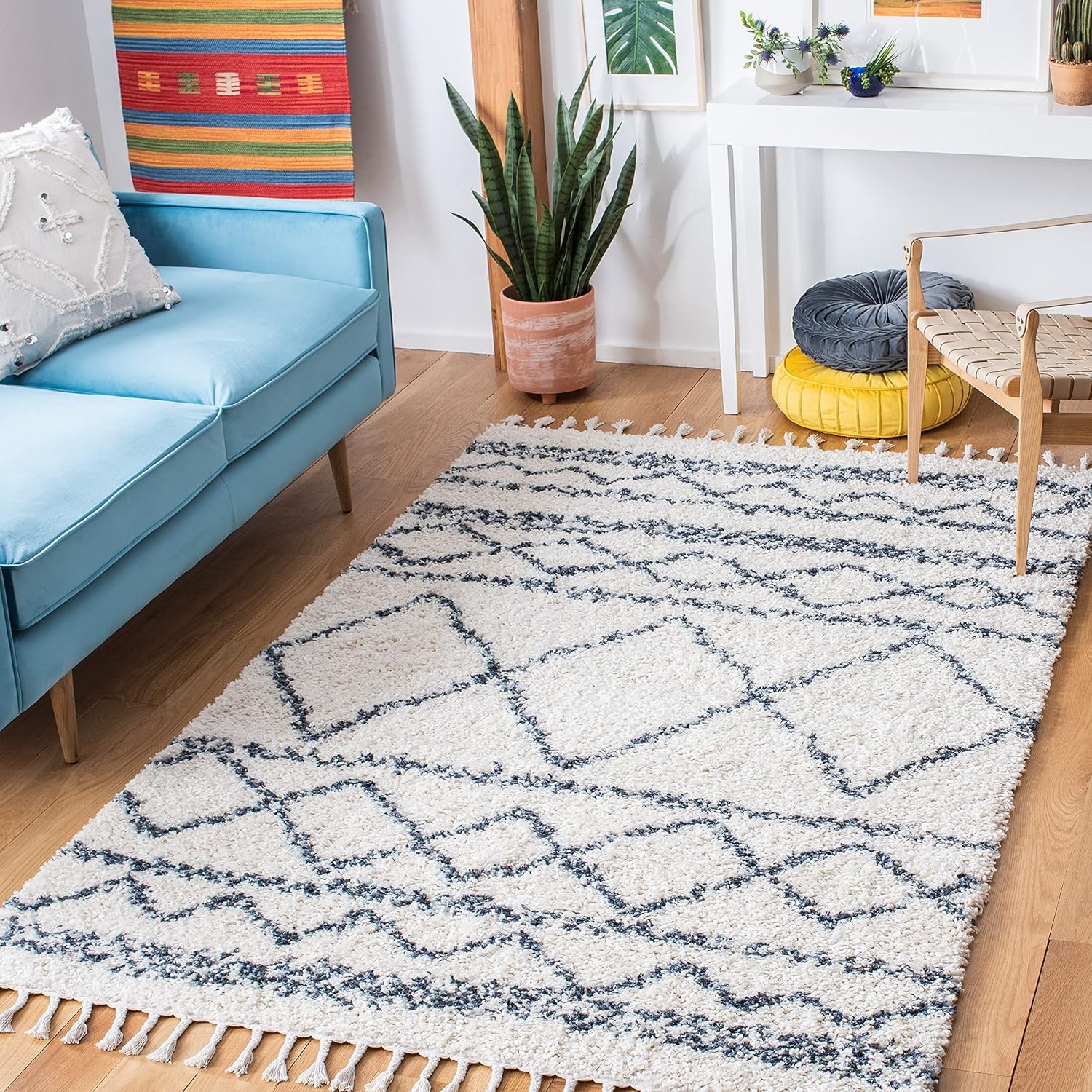 image:imageSAFAVIEH Area Rug 8x10 Pro Luxe Shag Collection Large Ivory amp Light Grey Tassel Design NonShedding amp Easy Cleaning Plush Thick Pile Ideal for Living Room Bedroom Dining Space PLX436AIvoryBlue
