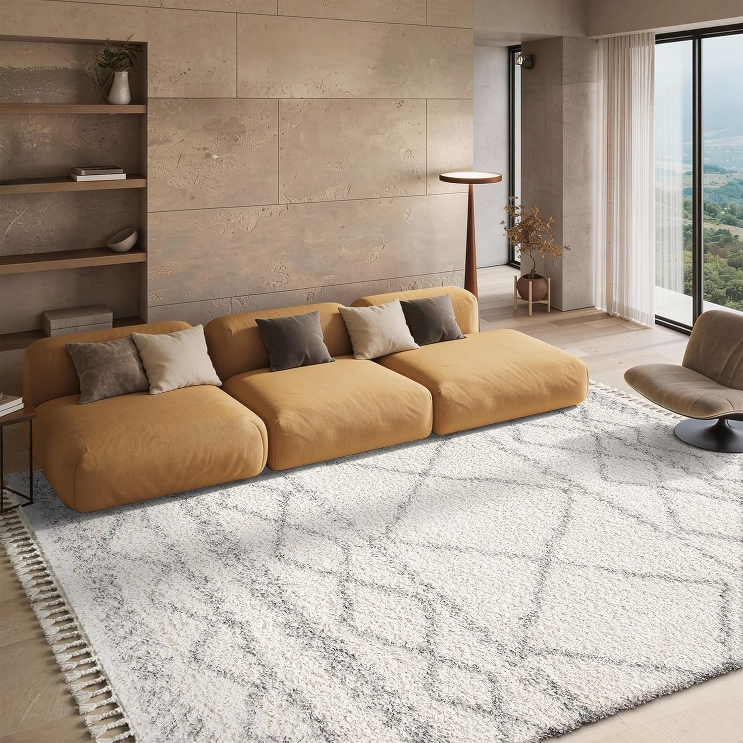 image:imageSAFAVIEH Area Rug 8x10 Pro Luxe Shag Collection Large Ivory amp Light Grey Tassel Design NonShedding amp Easy Cleaning Plush Thick Pile Ideal for Living Room Bedroom Dining Space PLX436AIvoryLight Grey