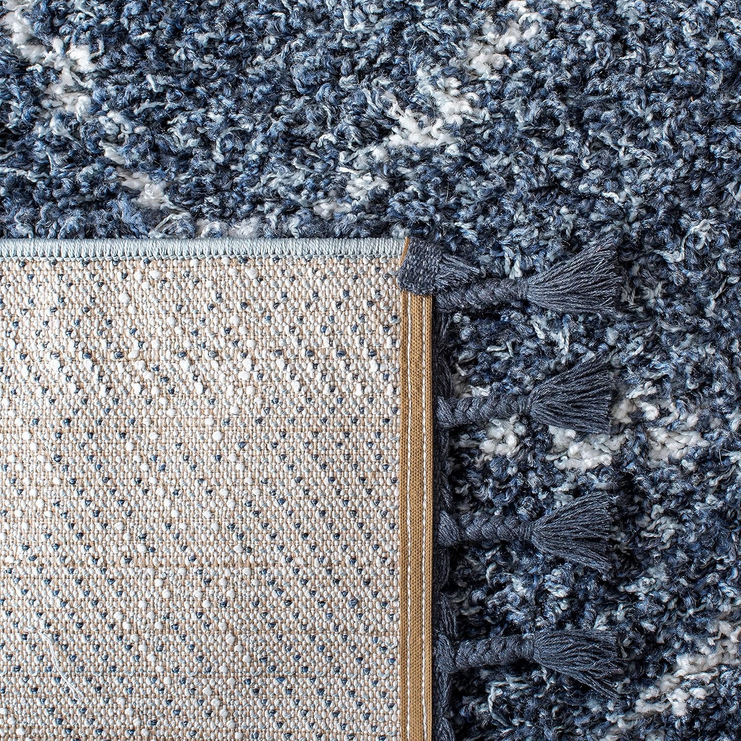 image:imageSAFAVIEH Area Rug 8x10 Pro Luxe Shag Collection Large Ivory amp Light Grey Tassel Design NonShedding amp Easy Cleaning Plush Thick Pile Ideal for Living Room Bedroom Dining Space PLX436ABlueIvory