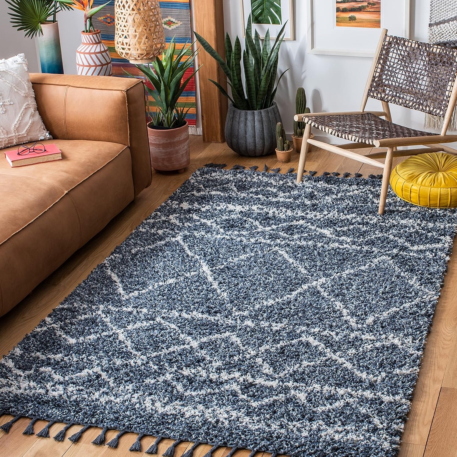 image:imageSAFAVIEH Area Rug 8x10 Pro Luxe Shag Collection Large Ivory amp Light Grey Tassel Design NonShedding amp Easy Cleaning Plush Thick Pile Ideal for Living Room Bedroom Dining Space PLX436ABlueIvory
