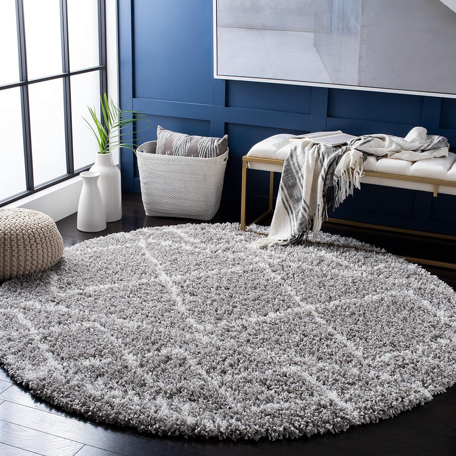 image:imageSAFAVIEH Area Rug 8x10 Pro Luxe Shag Collection Large Ivory amp Light Grey Tassel Design NonShedding amp Easy Cleaning Plush Thick Pile Ideal for Living Room Bedroom Dining Space PLX436AGreyIvory