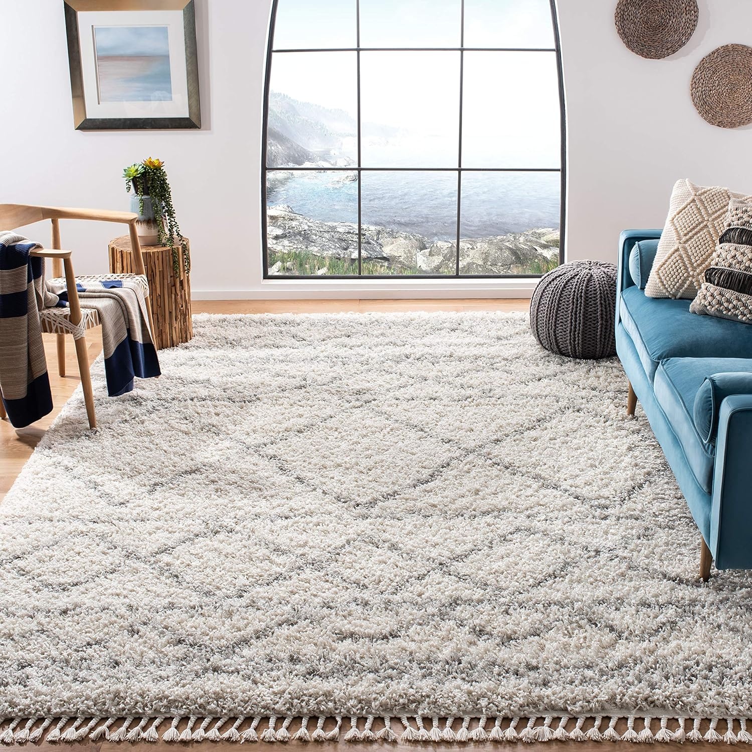 image:imageSAFAVIEH Area Rug 8x10 Pro Luxe Shag Collection Large Ivory amp Light Grey Tassel Design NonShedding amp Easy Cleaning Plush Thick Pile Ideal for Living Room Bedroom Dining Space PLX436AIvoryLight Grey