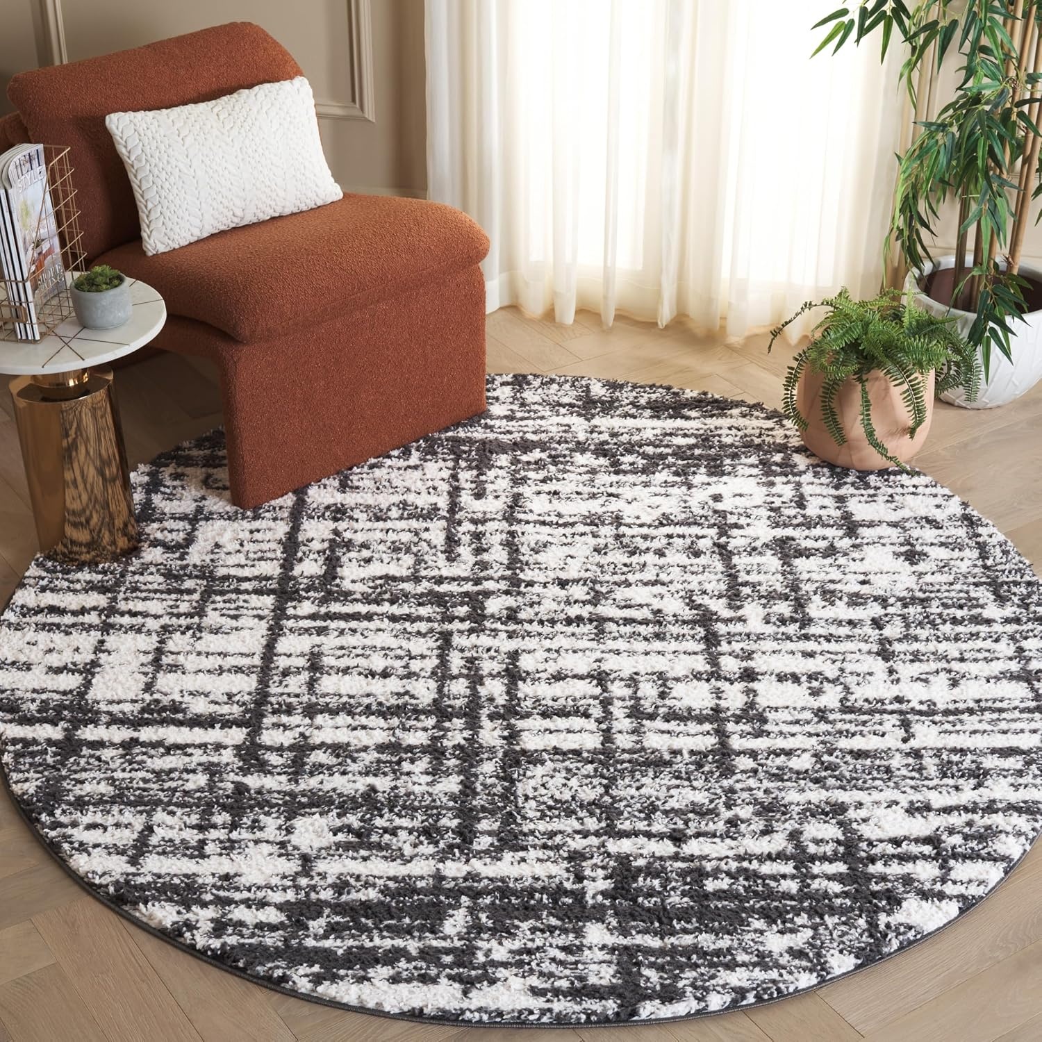 image:imageSAFAVIEH Area Rug 8x10 Rumi Shag Collection Large Beige amp Ivory NonShedding amp Easy Cleaning Ultra Plush Thick Pile Ideal for Living Room Bedroom Dining Space RMS132BCharcoalIvory
