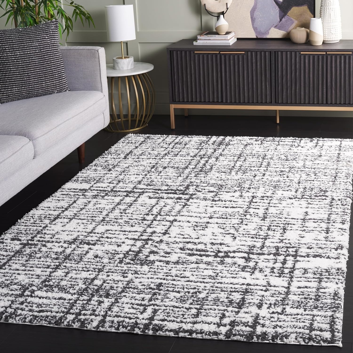 image:imageSAFAVIEH Area Rug 8x10 Rumi Shag Collection Large Beige amp Ivory NonShedding amp Easy Cleaning Ultra Plush Thick Pile Ideal for Living Room Bedroom Dining Space RMS132BCharcoalIvory