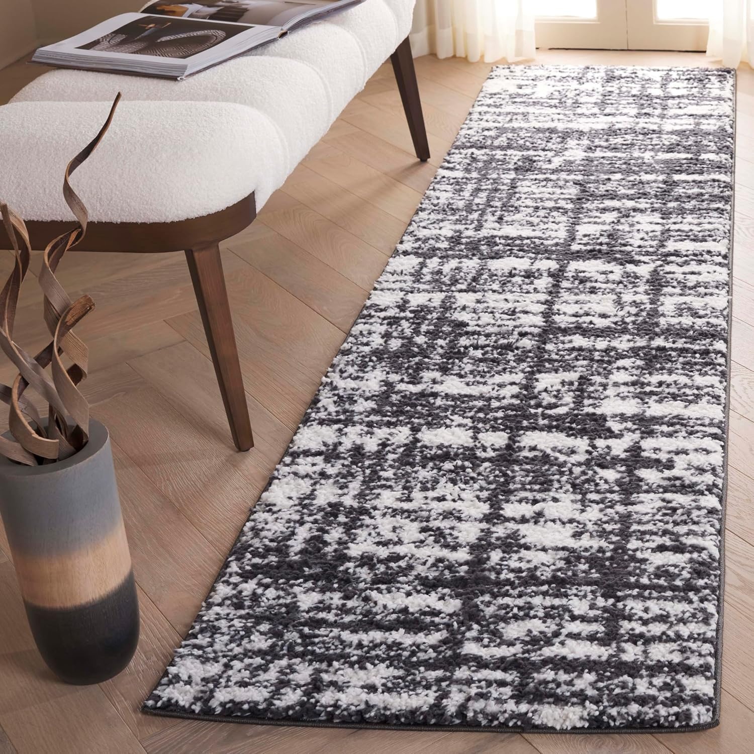 image:imageSAFAVIEH Area Rug 8x10 Rumi Shag Collection Large Beige amp Ivory NonShedding amp Easy Cleaning Ultra Plush Thick Pile Ideal for Living Room Bedroom Dining Space RMS132BCharcoalIvory