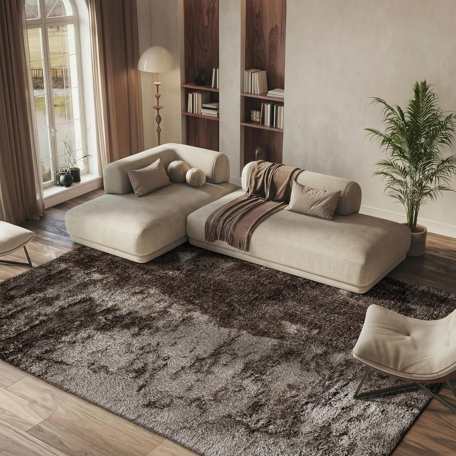 image:imageSAFAVIEH Area Rug 8x10 South Beach Shag Collection Large Snow White Handmade Ultra Plush Thick Pile Ideal for Living Room Bedroom Dining Space SBS562ALatte