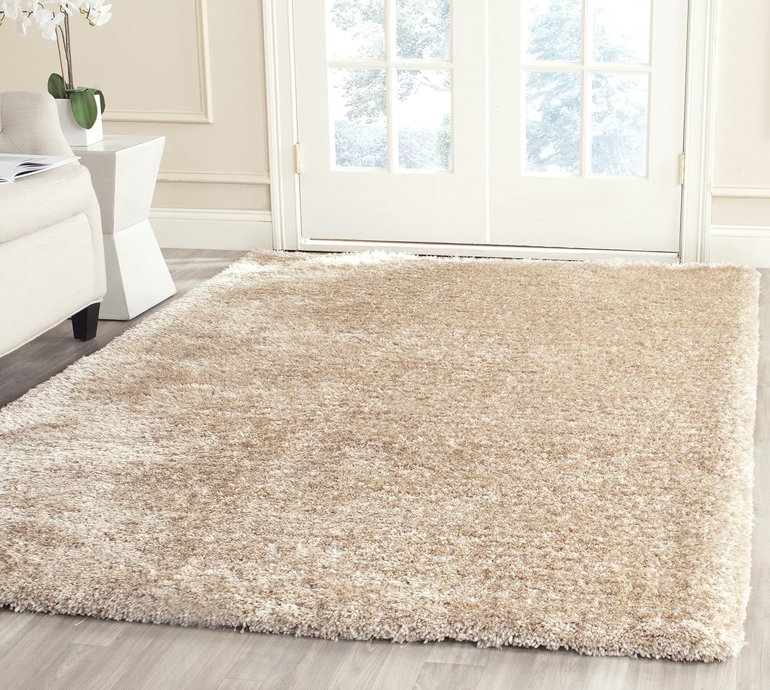 image:imageSAFAVIEH Area Rug 8x10 South Beach Shag Collection Large Snow White Handmade Ultra Plush Thick Pile Ideal for Living Room Bedroom Dining Space SBS562AChampagne