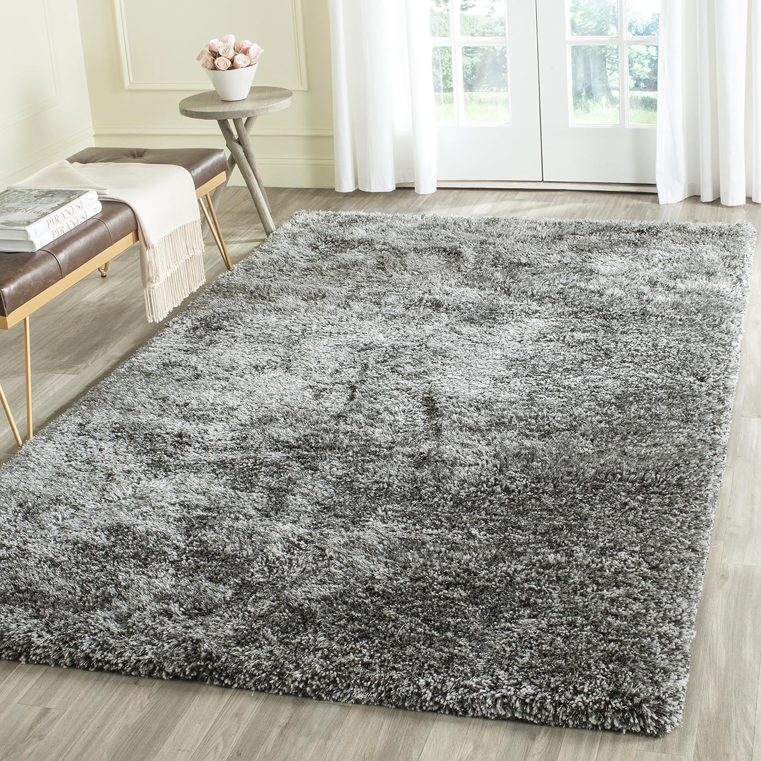 image:imageSAFAVIEH Area Rug 8x10 South Beach Shag Collection Large Snow White Handmade Ultra Plush Thick Pile Ideal for Living Room Bedroom Dining Space SBS562ASteel Grey