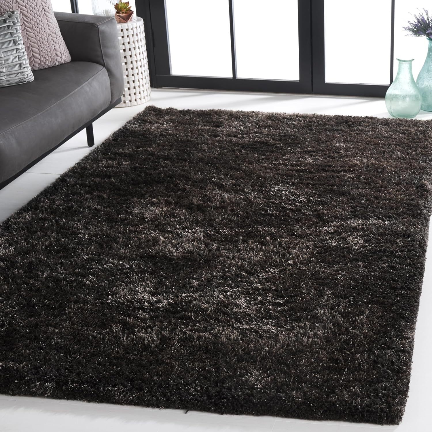 image:imageSAFAVIEH Area Rug 8x10 South Beach Shag Collection Large Snow White Handmade Ultra Plush Thick Pile Ideal for Living Room Bedroom Dining Space SBS562ACharcoal