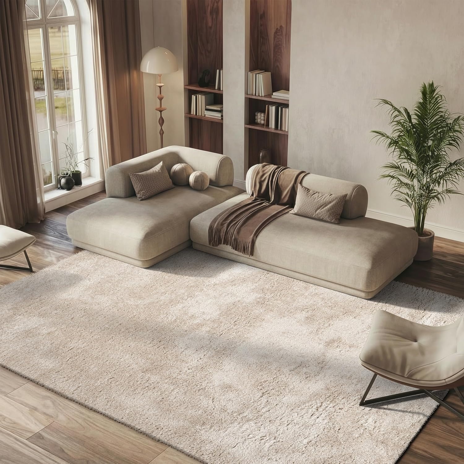 image:imageSAFAVIEH Area Rug 8x10 South Beach Shag Collection Large Snow White Handmade Ultra Plush Thick Pile Ideal for Living Room Bedroom Dining Space SBS562AChampagne