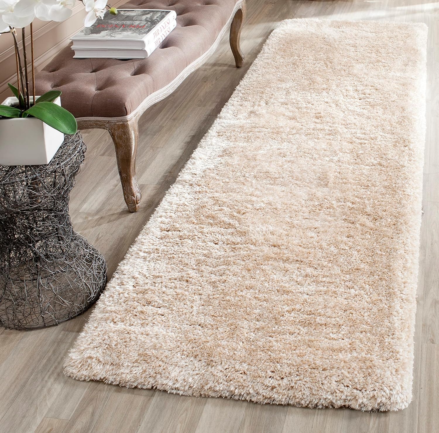 image:imageSAFAVIEH Area Rug 8x10 South Beach Shag Collection Large Snow White Handmade Ultra Plush Thick Pile Ideal for Living Room Bedroom Dining Space SBS562AChampagne