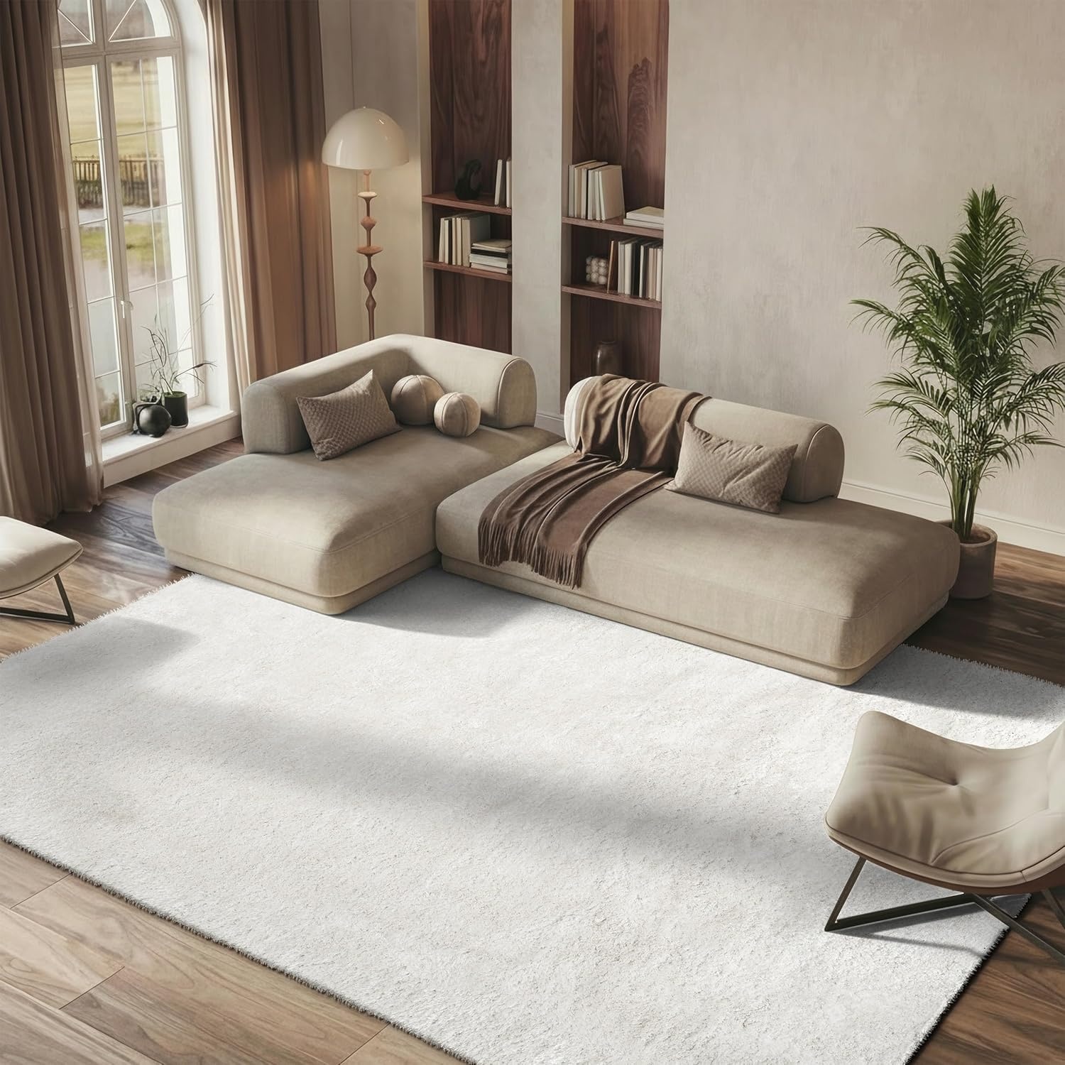 image:imageSAFAVIEH Area Rug 8x10 South Beach Shag Collection Large Snow White Handmade Ultra Plush Thick Pile Ideal for Living Room Bedroom Dining Space SBS562ASnow White