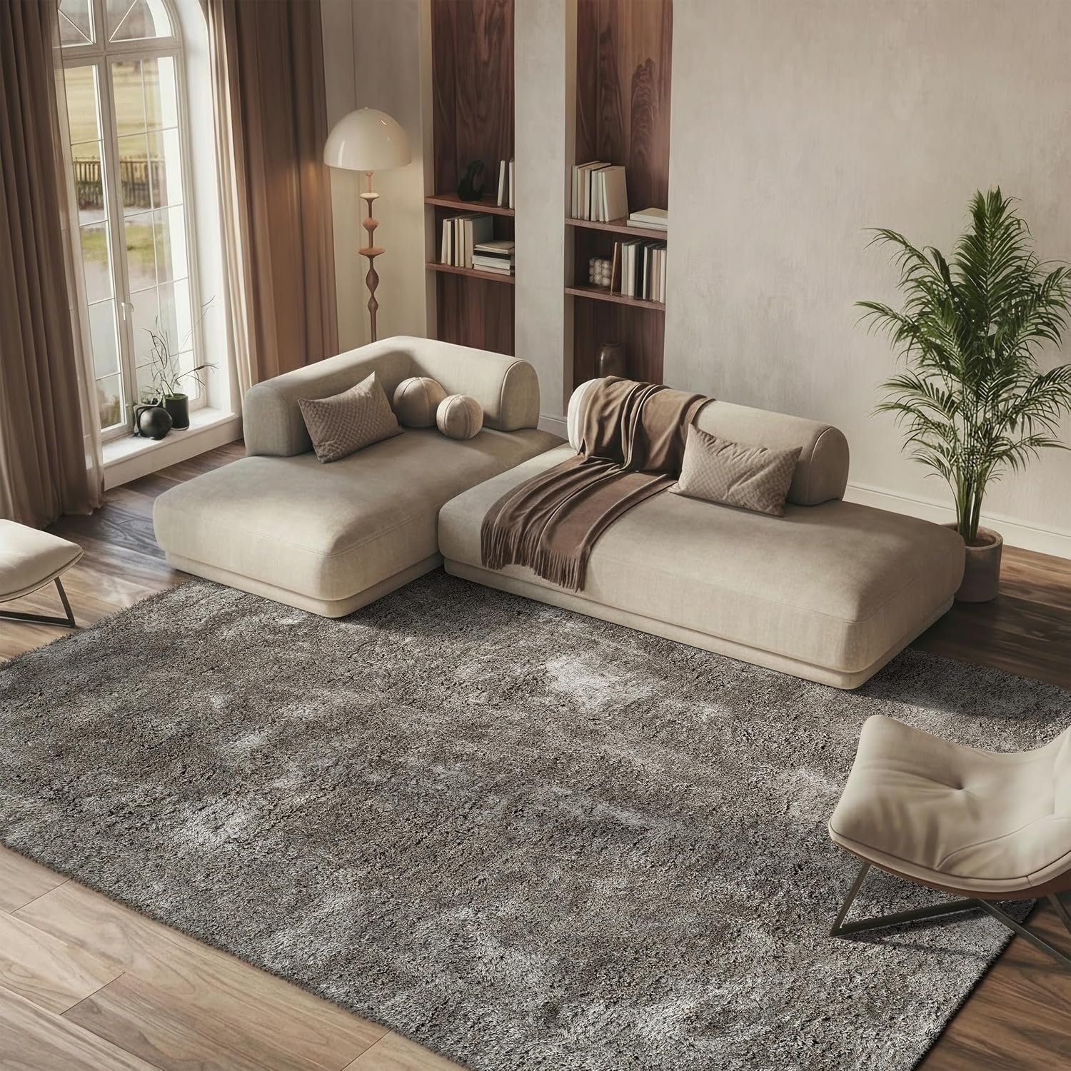 image:imageSAFAVIEH Area Rug 8x10 South Beach Shag Collection Large Snow White Handmade Ultra Plush Thick Pile Ideal for Living Room Bedroom Dining Space SBS562ASilver