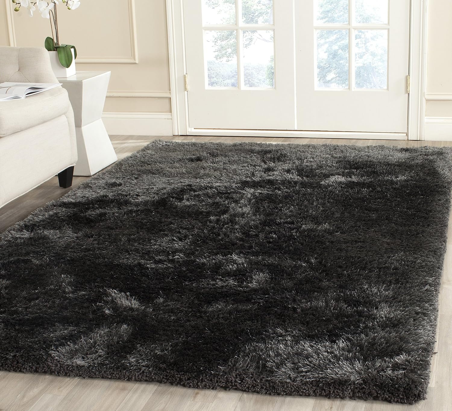 image:imageSAFAVIEH Area Rug 8x10 South Beach Shag Collection Large Snow White Handmade Ultra Plush Thick Pile Ideal for Living Room Bedroom Dining Space SBS562ACharcoal