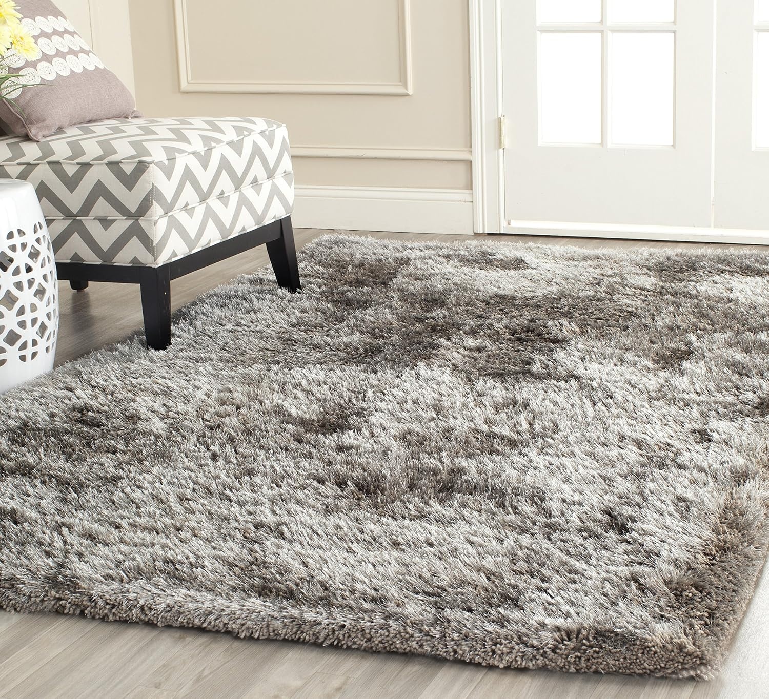 image:imageSAFAVIEH Area Rug 8x10 South Beach Shag Collection Large Snow White Handmade Ultra Plush Thick Pile Ideal for Living Room Bedroom Dining Space SBS562ASilver