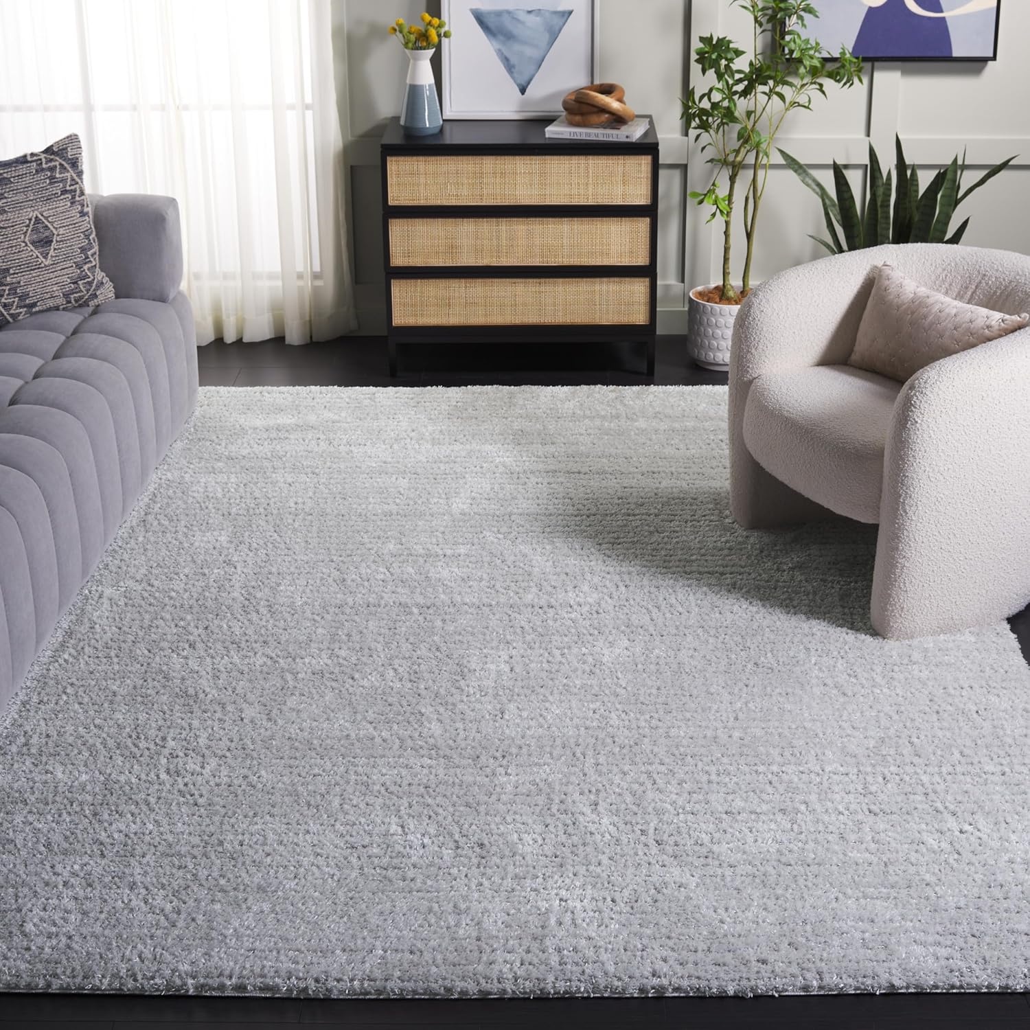 image:imageSAFAVIEH Area Rug 8x10 Tahoe Shag Collection Large Beige Modern Design NonShedding amp Easy Cleaning Plush Thick Pile Ideal for Living Room Bedroom Dining Space THO651BLight Grey