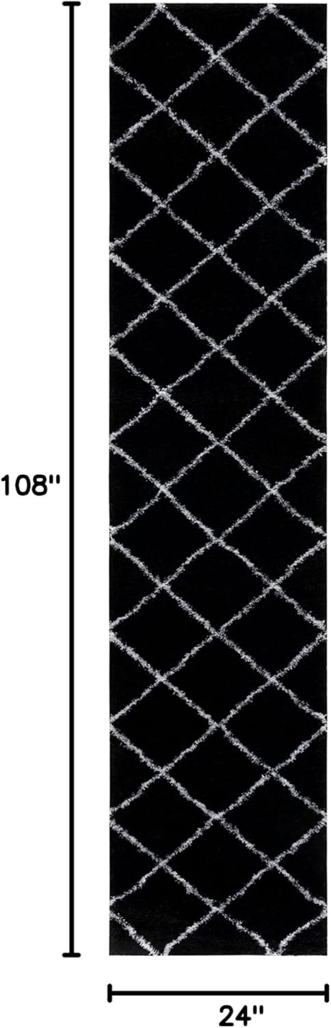 image:imageSAFAVIEH Area Rug 8x10 Tahoe Shag Collection Large Black amp White Trellis Pattern NonShedding amp Easy Cleaning Plush Thick Pile Ideal for Living Room Bedroom Dining Space THO676ZBlackWhite