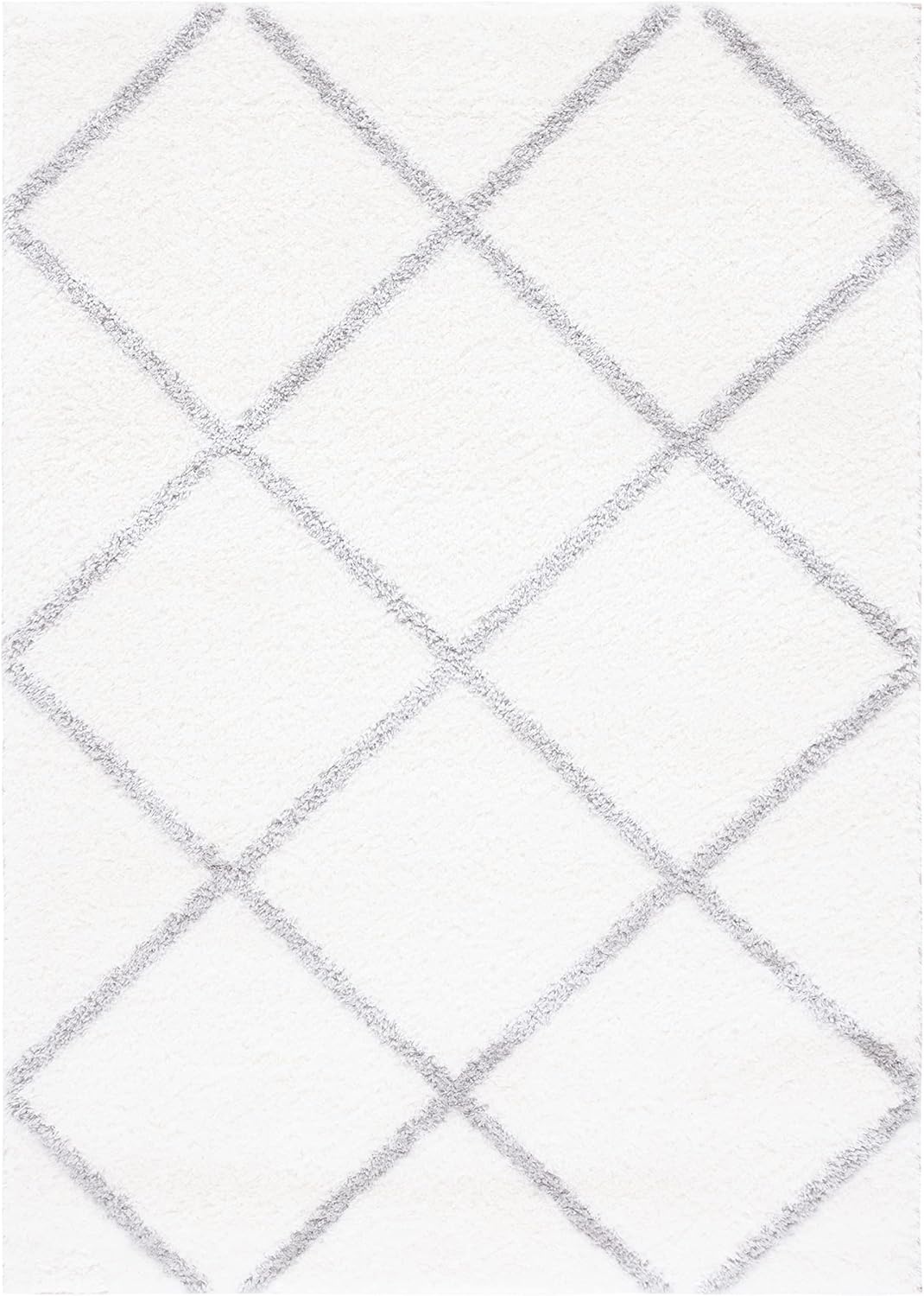 image:imageSAFAVIEH Area Rug 8x10 Tahoe Shag Collection Large Black amp White Trellis Pattern NonShedding amp Easy Cleaning Plush Thick Pile Ideal for Living Room Bedroom Dining Space THO676ZWhiteGrey