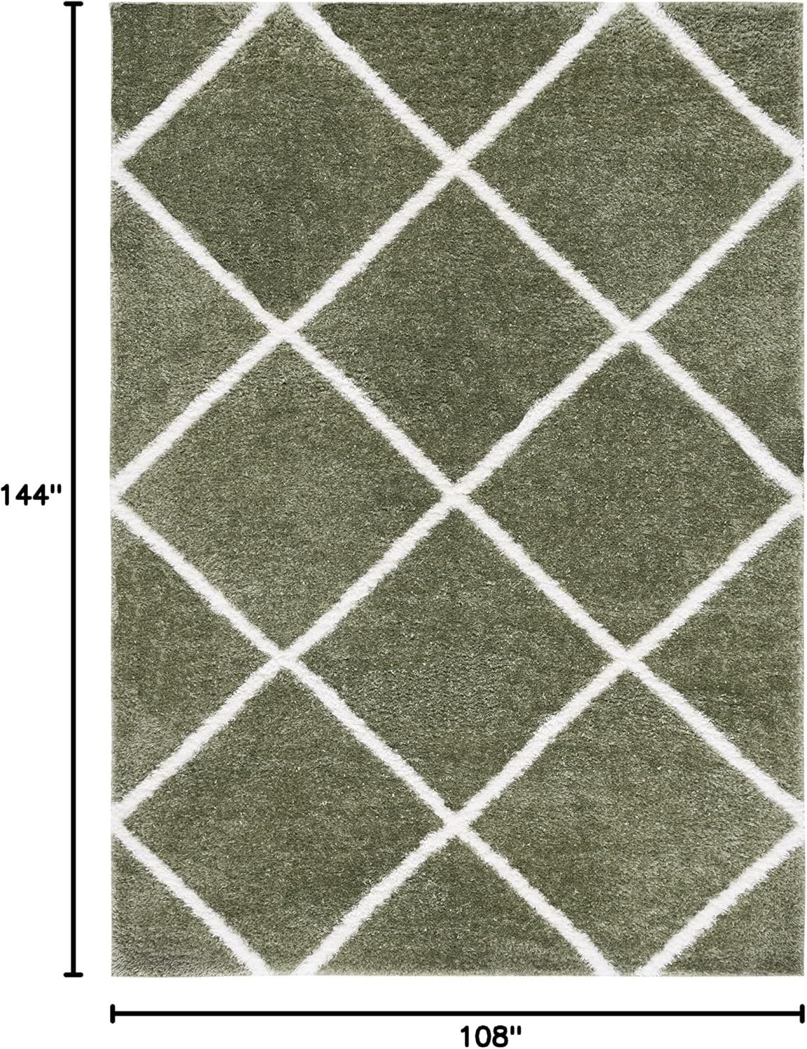 image:imageSAFAVIEH Area Rug 8x10 Tahoe Shag Collection Large Black amp White Trellis Pattern NonShedding amp Easy Cleaning Plush Thick Pile Ideal for Living Room Bedroom Dining Space THO676ZSageWhite