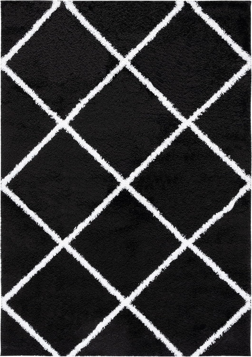 image:imageSAFAVIEH Area Rug 8x10 Tahoe Shag Collection Large Black amp White Trellis Pattern NonShedding amp Easy Cleaning Plush Thick Pile Ideal for Living Room Bedroom Dining Space THO676ZBlackWhite