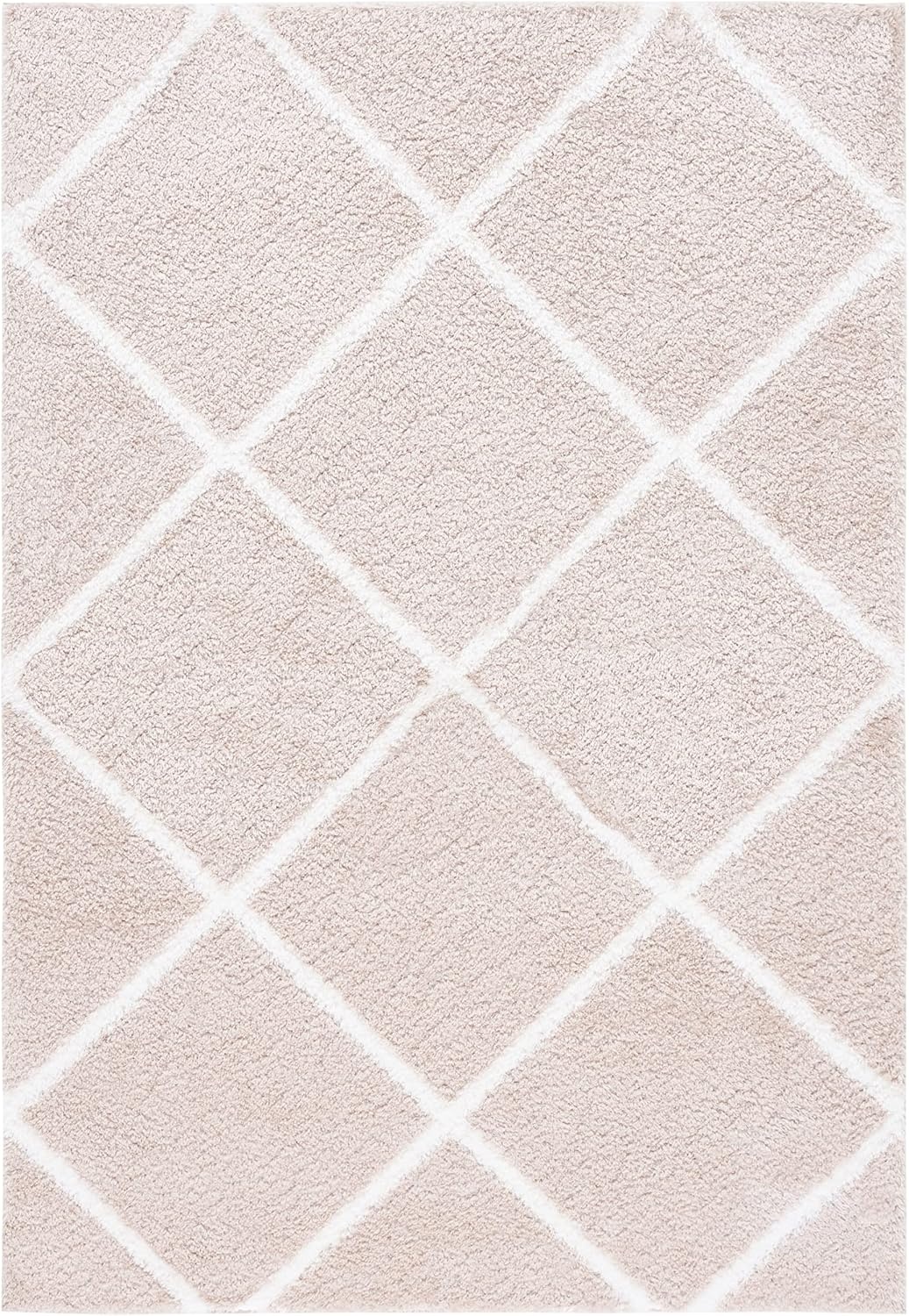 image:imageSAFAVIEH Area Rug 8x10 Tahoe Shag Collection Large Black amp White Trellis Pattern NonShedding amp Easy Cleaning Plush Thick Pile Ideal for Living Room Bedroom Dining Space THO676ZBeigeWhite