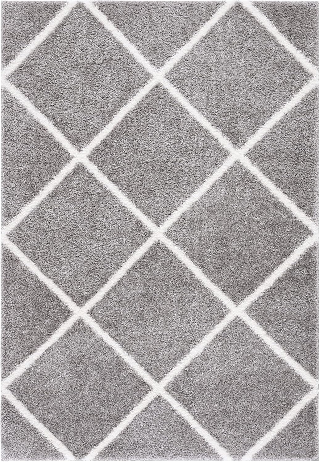 image:imageSAFAVIEH Area Rug 8x10 Tahoe Shag Collection Large Black amp White Trellis Pattern NonShedding amp Easy Cleaning Plush Thick Pile Ideal for Living Room Bedroom Dining Space THO676ZGreyWhite
