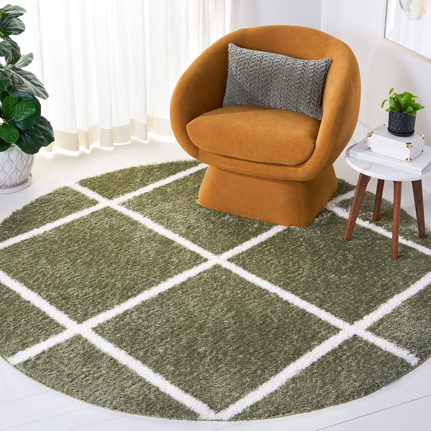 image:imageSAFAVIEH Area Rug 8x10 Tahoe Shag Collection Large Black amp White Trellis Pattern NonShedding amp Easy Cleaning Plush Thick Pile Ideal for Living Room Bedroom Dining Space THO676ZSageWhite