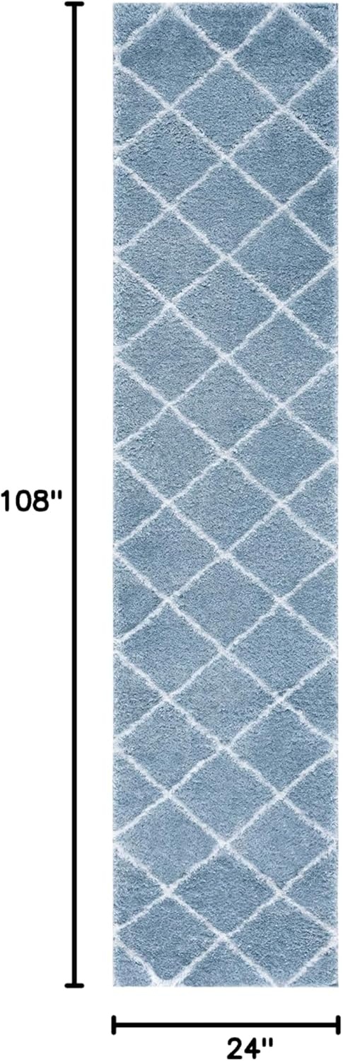 image:imageSAFAVIEH Area Rug 8x10 Tahoe Shag Collection Large Black amp White Trellis Pattern NonShedding amp Easy Cleaning Plush Thick Pile Ideal for Living Room Bedroom Dining Space THO676ZBlueWhite