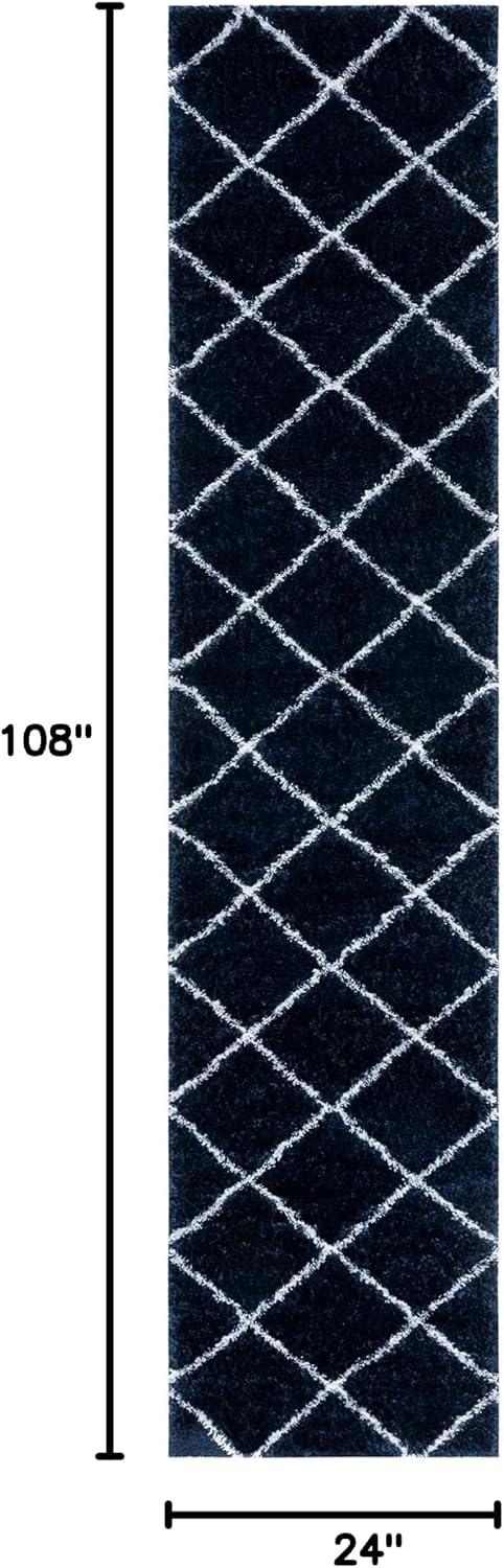 image:imageSAFAVIEH Area Rug 8x10 Tahoe Shag Collection Large Black amp White Trellis Pattern NonShedding amp Easy Cleaning Plush Thick Pile Ideal for Living Room Bedroom Dining Space THO676ZNavyWhite