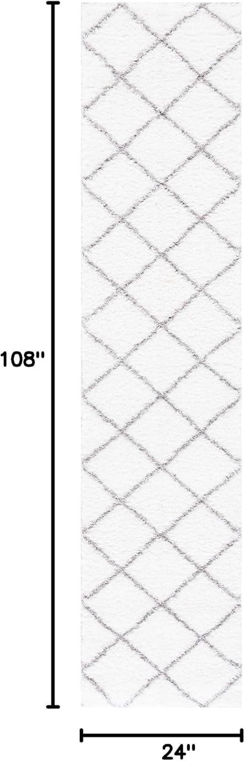 image:imageSAFAVIEH Area Rug 8x10 Tahoe Shag Collection Large Black amp White Trellis Pattern NonShedding amp Easy Cleaning Plush Thick Pile Ideal for Living Room Bedroom Dining Space THO676ZWhiteGrey