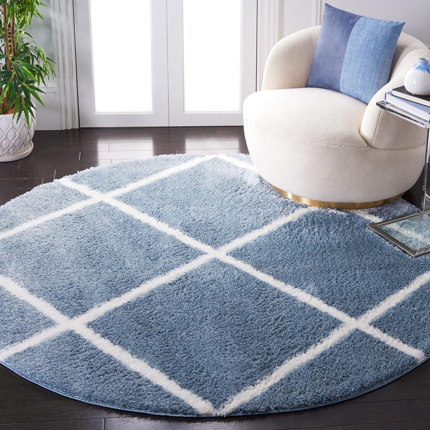 image:imageSAFAVIEH Area Rug 8x10 Tahoe Shag Collection Large Black amp White Trellis Pattern NonShedding amp Easy Cleaning Plush Thick Pile Ideal for Living Room Bedroom Dining Space THO676ZBlueWhite