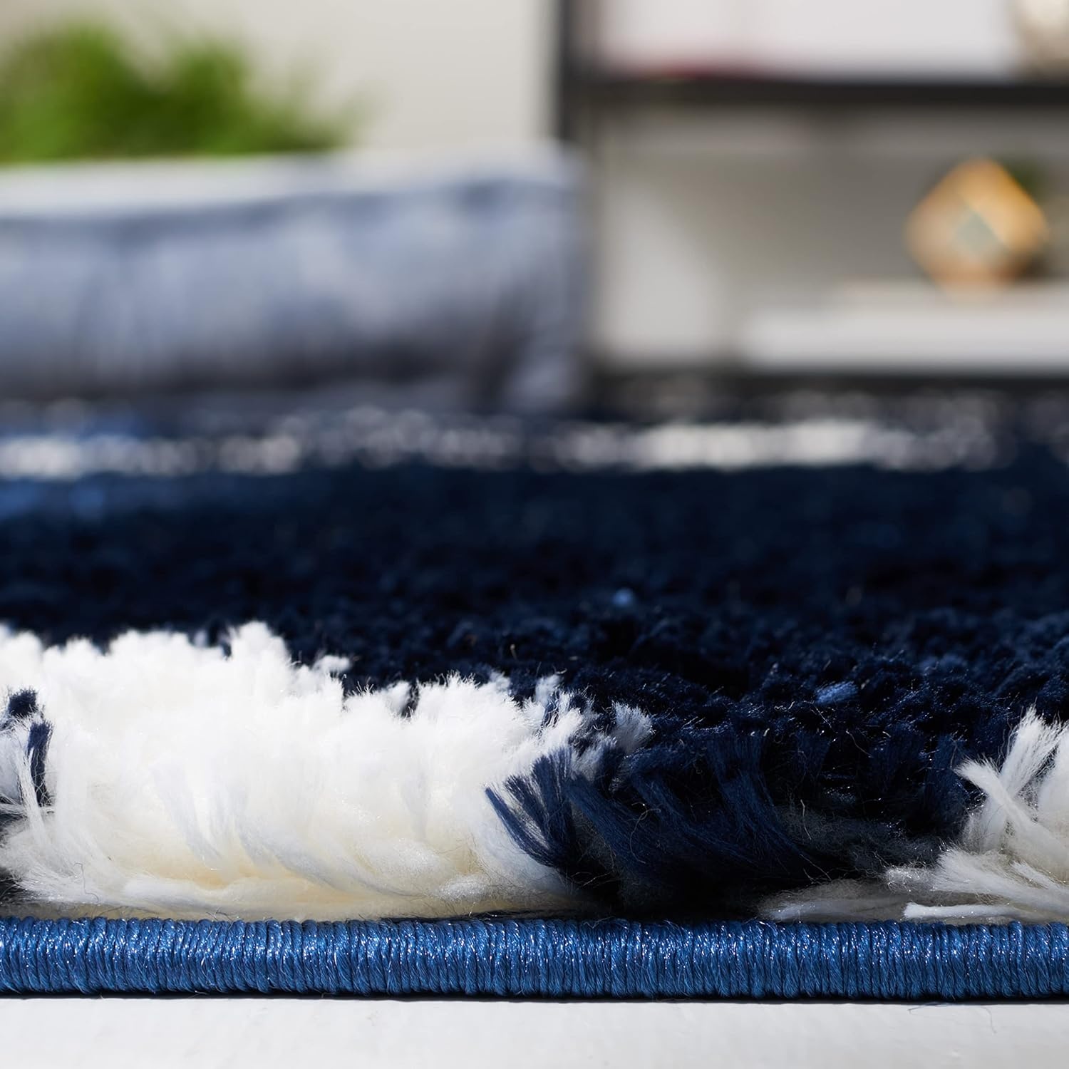 image:imageSAFAVIEH Area Rug 8x10 Tahoe Shag Collection Large Black amp White Trellis Pattern NonShedding amp Easy Cleaning Plush Thick Pile Ideal for Living Room Bedroom Dining Space THO676ZNavyWhite
