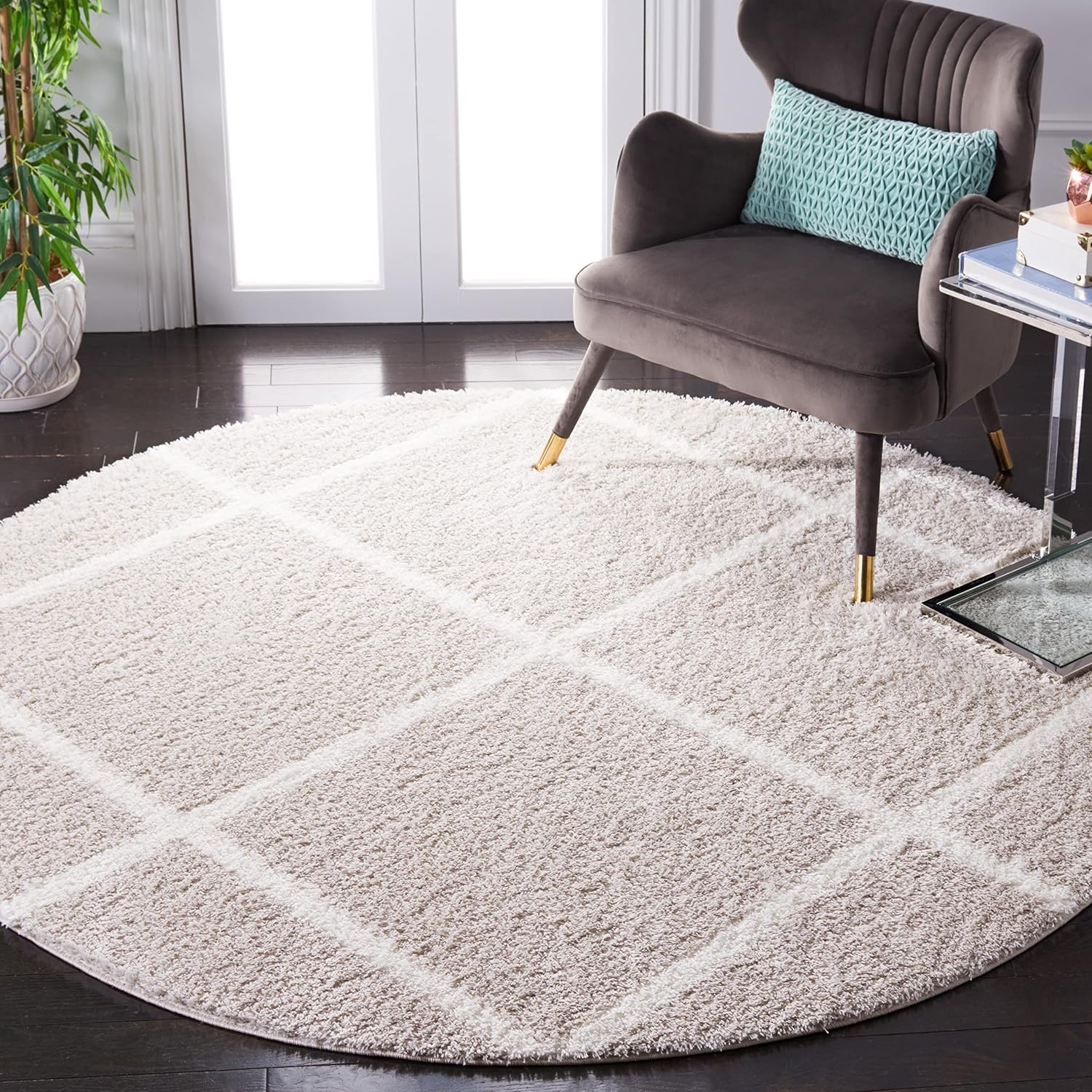 image:imageSAFAVIEH Area Rug 8x10 Tahoe Shag Collection Large Black amp White Trellis Pattern NonShedding amp Easy Cleaning Plush Thick Pile Ideal for Living Room Bedroom Dining Space THO676ZSilverWhite