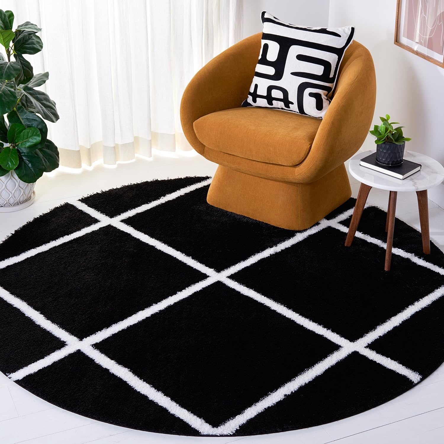 image:imageSAFAVIEH Area Rug 8x10 Tahoe Shag Collection Large Black amp White Trellis Pattern NonShedding amp Easy Cleaning Plush Thick Pile Ideal for Living Room Bedroom Dining Space THO676ZBlackWhite