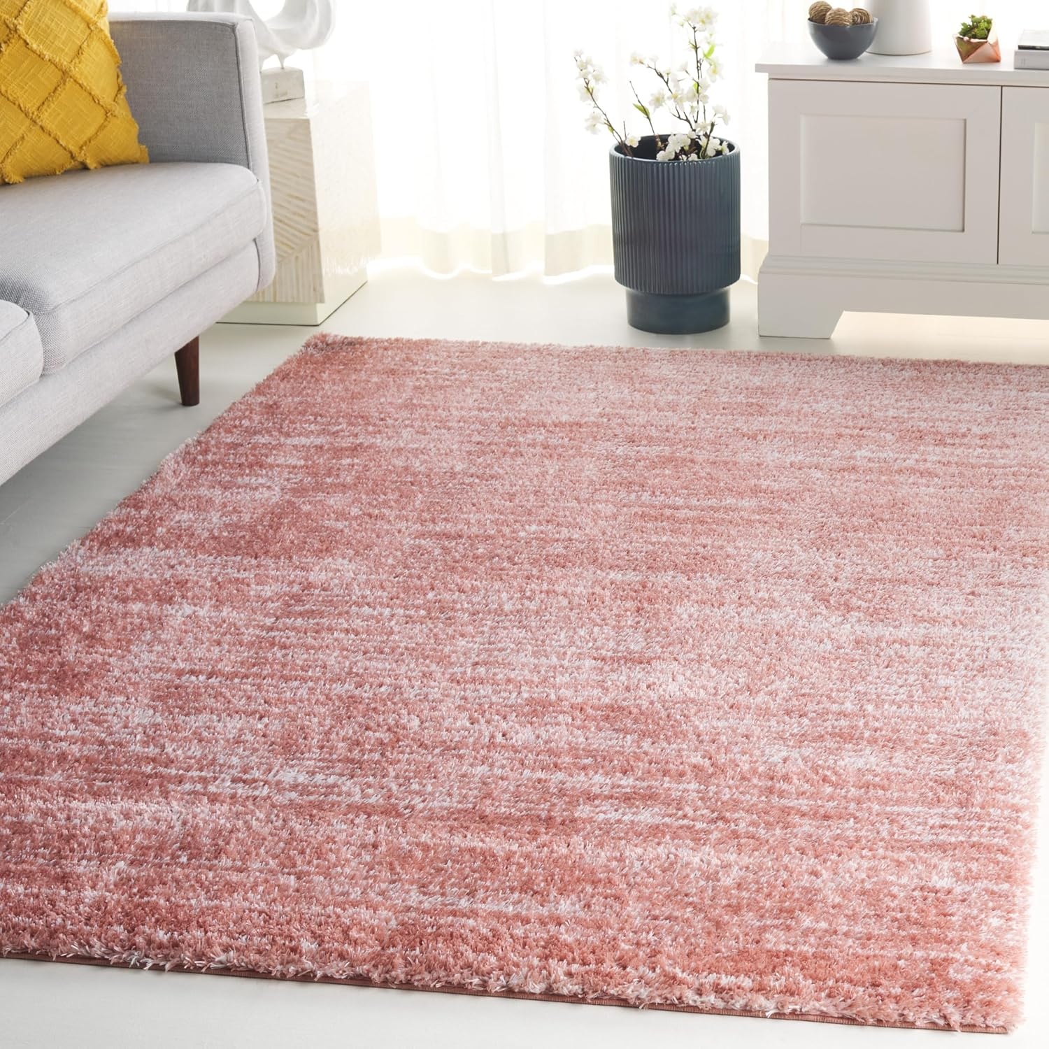 image:imageSAFAVIEH Area Rug 8x10 Tahoe Shag Collection Large Ivory amp Grey Modern Design NonShedding amp Easy Cleaning Plush Thick Pile Ideal for Living Room Bedroom Dining Space THO653APinkIvory