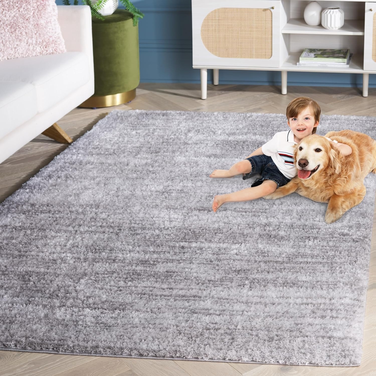 image:imageSAFAVIEH Area Rug 8x10 Tahoe Shag Collection Large Ivory amp Grey Modern Design NonShedding amp Easy Cleaning Plush Thick Pile Ideal for Living Room Bedroom Dining Space THO653AGreyDark Grey