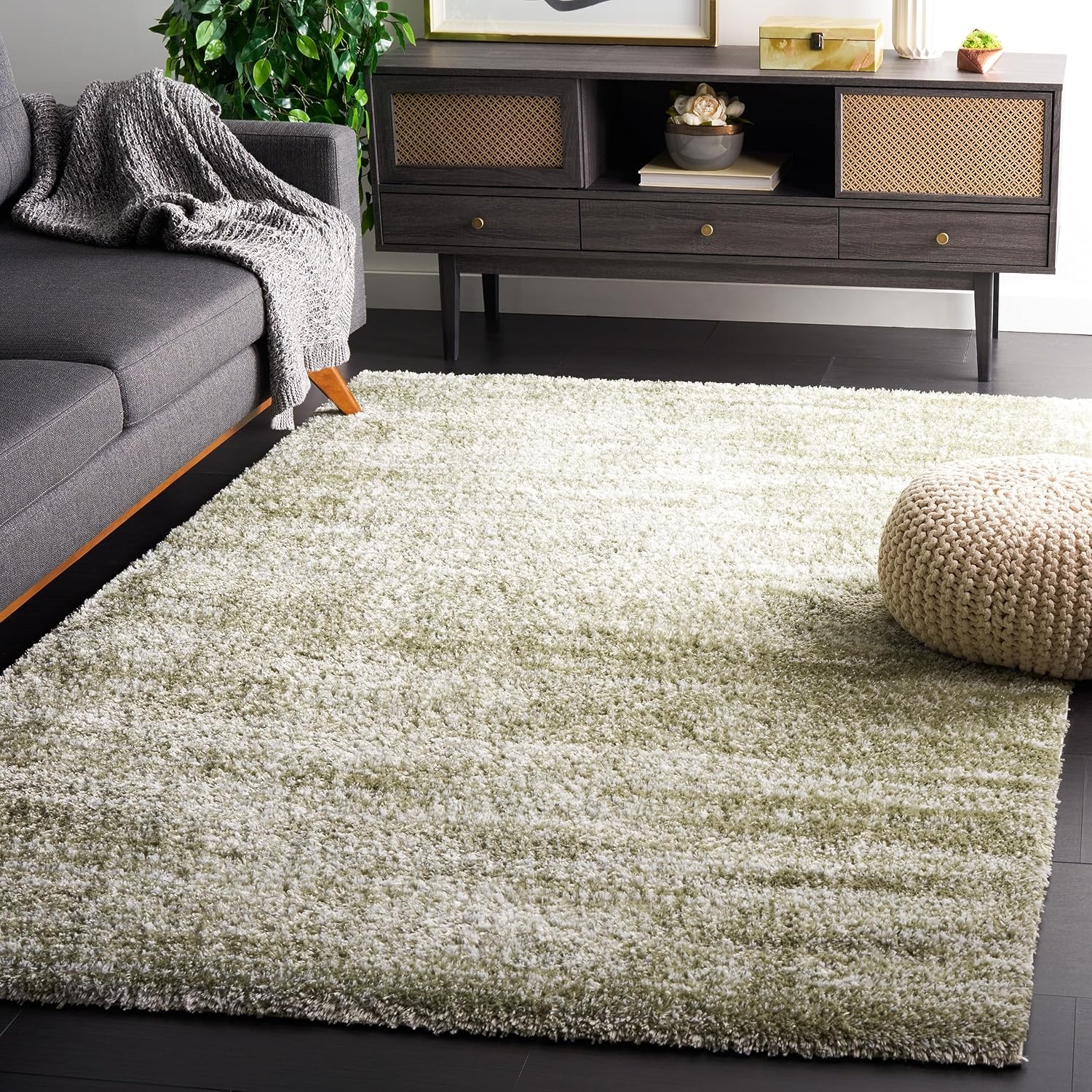 image:imageSAFAVIEH Area Rug 8x10 Tahoe Shag Collection Large Ivory amp Grey Modern Design NonShedding amp Easy Cleaning Plush Thick Pile Ideal for Living Room Bedroom Dining Space THO653ASageIvory
