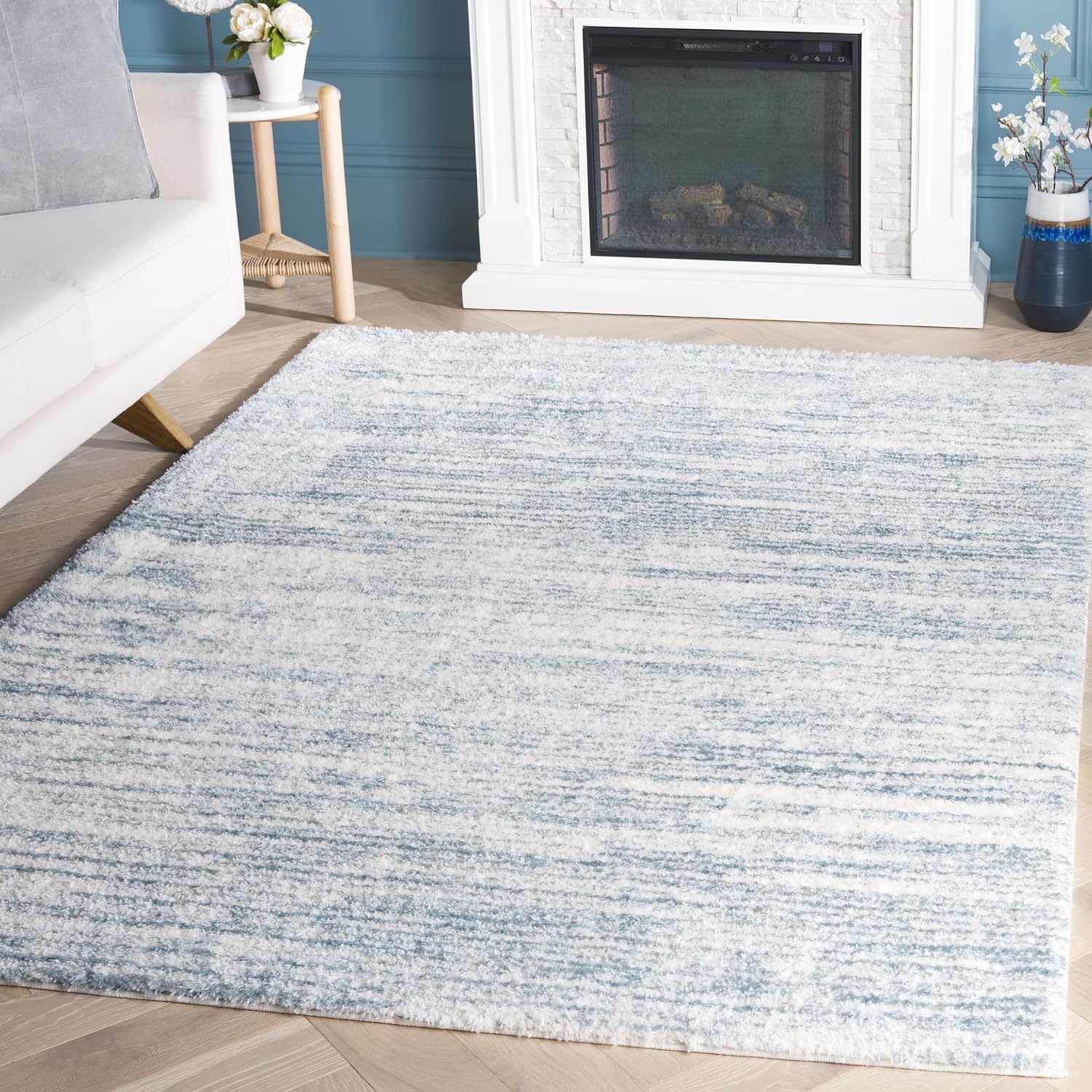 image:imageSAFAVIEH Area Rug 8x10 Tahoe Shag Collection Large Ivory amp Grey Modern Design NonShedding amp Easy Cleaning Plush Thick Pile Ideal for Living Room Bedroom Dining Space THO653ABlueIvory