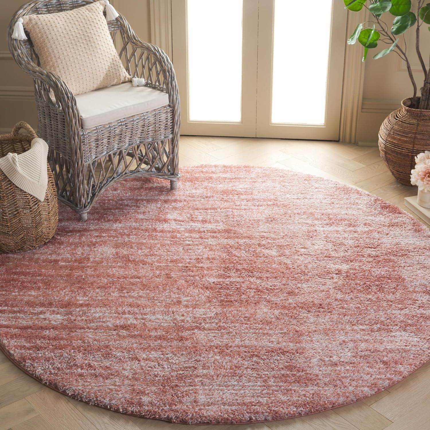 image:imageSAFAVIEH Area Rug 8x10 Tahoe Shag Collection Large Ivory amp Grey Modern Design NonShedding amp Easy Cleaning Plush Thick Pile Ideal for Living Room Bedroom Dining Space THO653APinkIvory