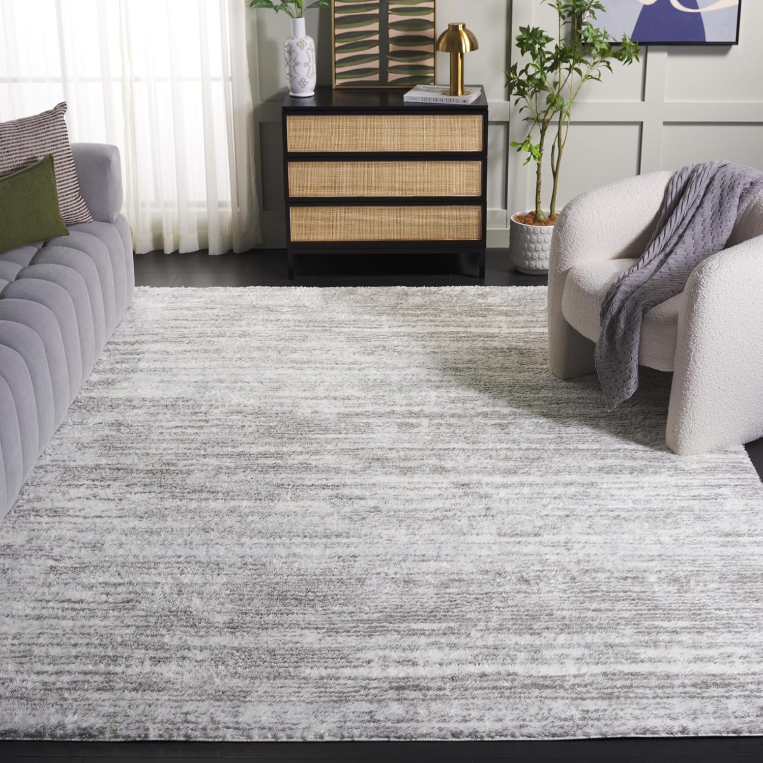 image:imageSAFAVIEH Area Rug 8x10 Tahoe Shag Collection Large Ivory amp Grey Modern Design NonShedding amp Easy Cleaning Plush Thick Pile Ideal for Living Room Bedroom Dining Space THO653AIvoryGrey