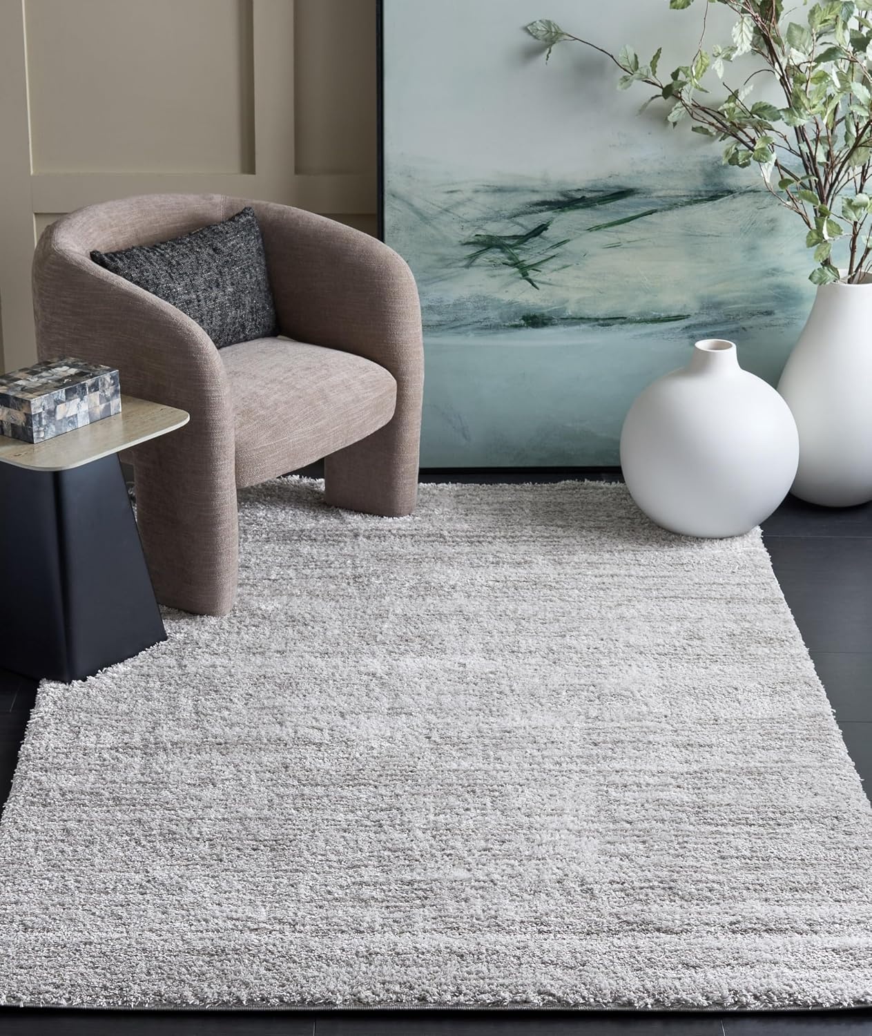 image:imageSAFAVIEH Area Rug 8x10 Tahoe Shag Collection Large Ivory amp Grey Modern Design NonShedding amp Easy Cleaning Plush Thick Pile Ideal for Living Room Bedroom Dining Space THO653AGreyDark Grey