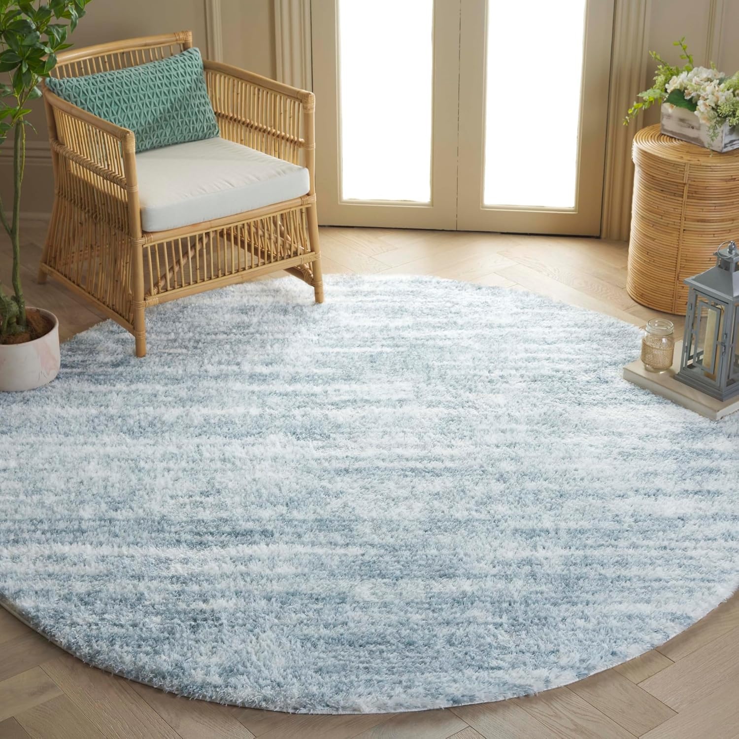 image:imageSAFAVIEH Area Rug 8x10 Tahoe Shag Collection Large Ivory amp Grey Modern Design NonShedding amp Easy Cleaning Plush Thick Pile Ideal for Living Room Bedroom Dining Space THO653ABlueIvory