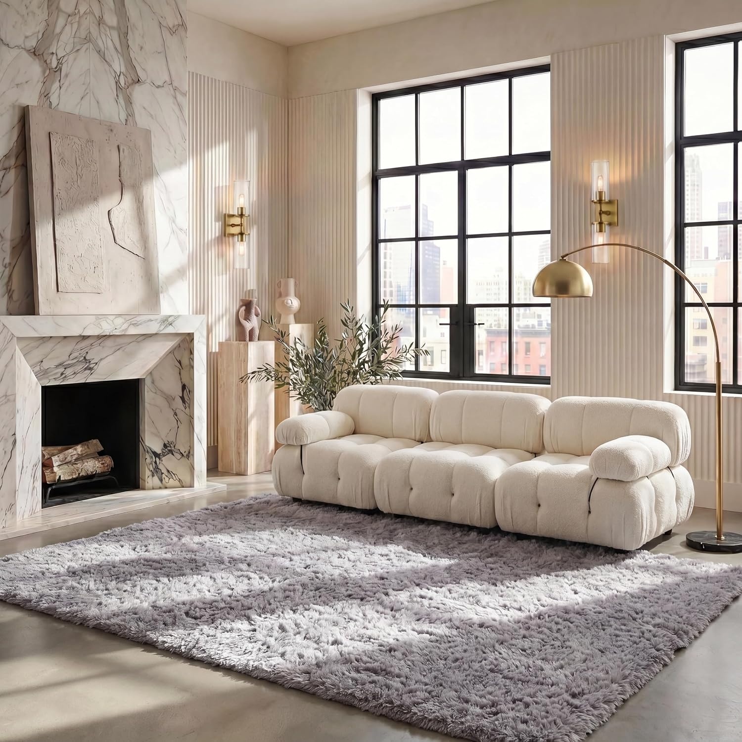 image:imageSAFAVIEH Artic Shag Collection Area Rug 86 x 12 Ivory Handmade Glam 3inch Thick Ideal for High Traffic Areas in Living Room Bedroom SG270AGrey